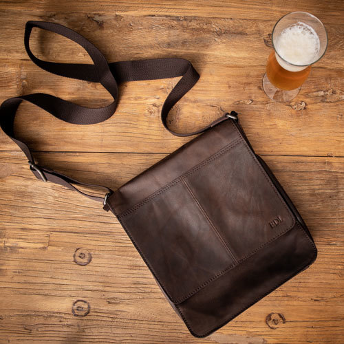Men's Leather 'North South' Messenger Bag with Monogram
